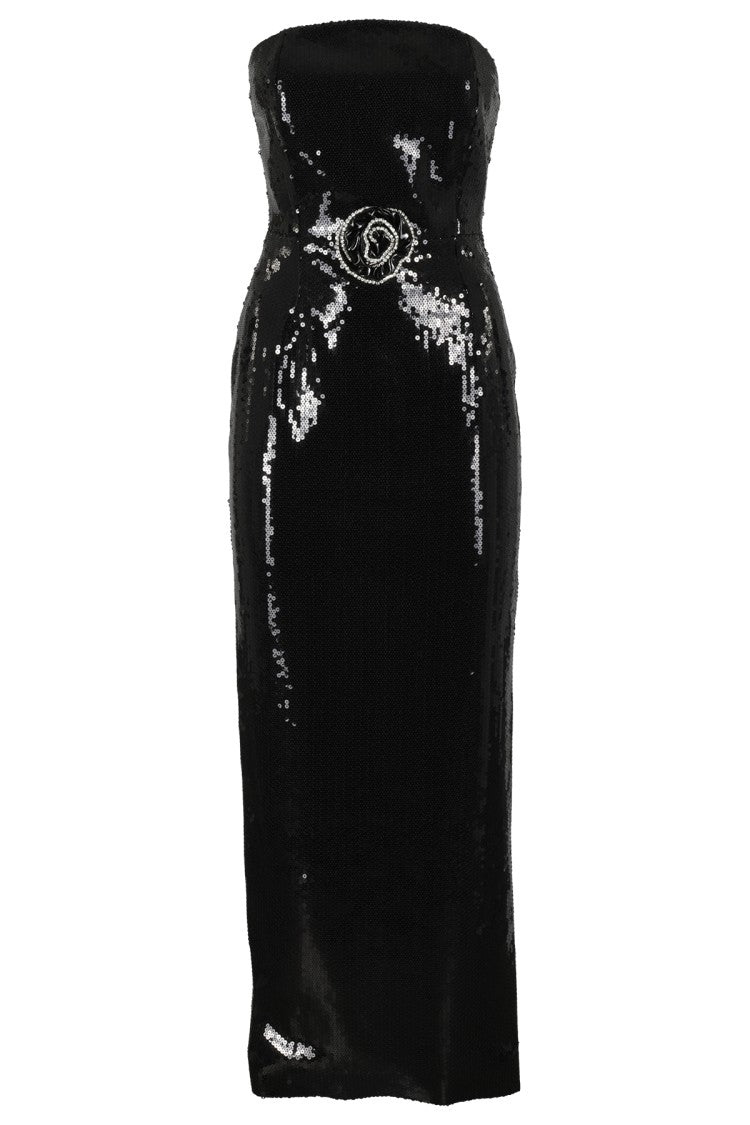 The New Arrivals By Ilkyaz Ozel Fitted Black Sequin Evening Dress