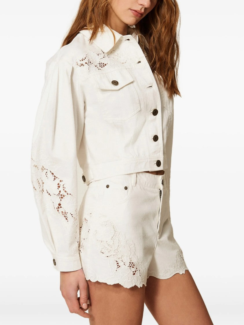 Twin-Set Twinset Cropped Classic Collar Denim Jacket