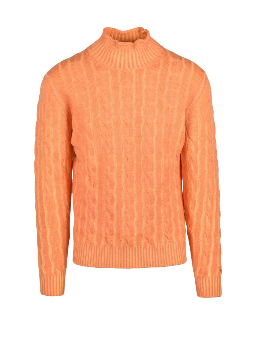 Kangra Cable Knit Sweater With Distinctive Volcano Collar