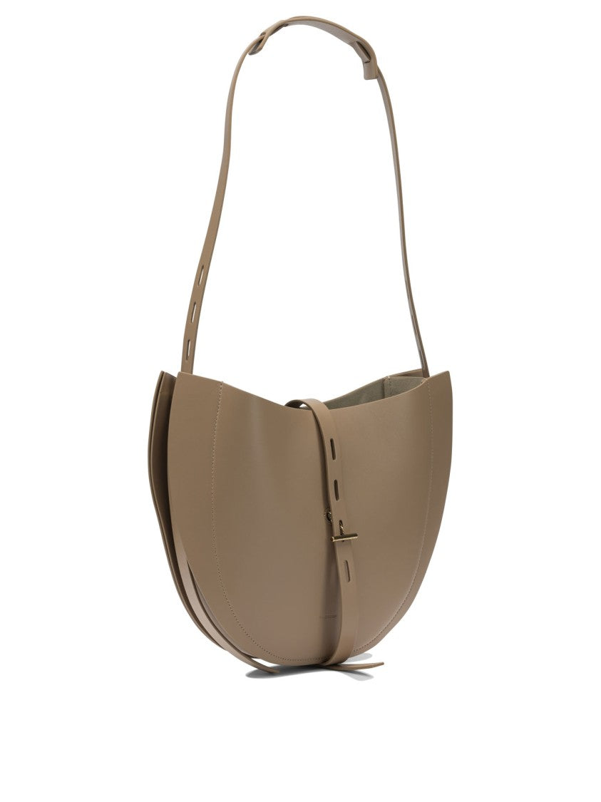 Minobossi Curved Leather Shoulder Bag With Gold-Tone Closure
