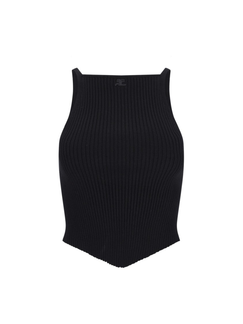 Courrèges Ribbed Knit Top – Black