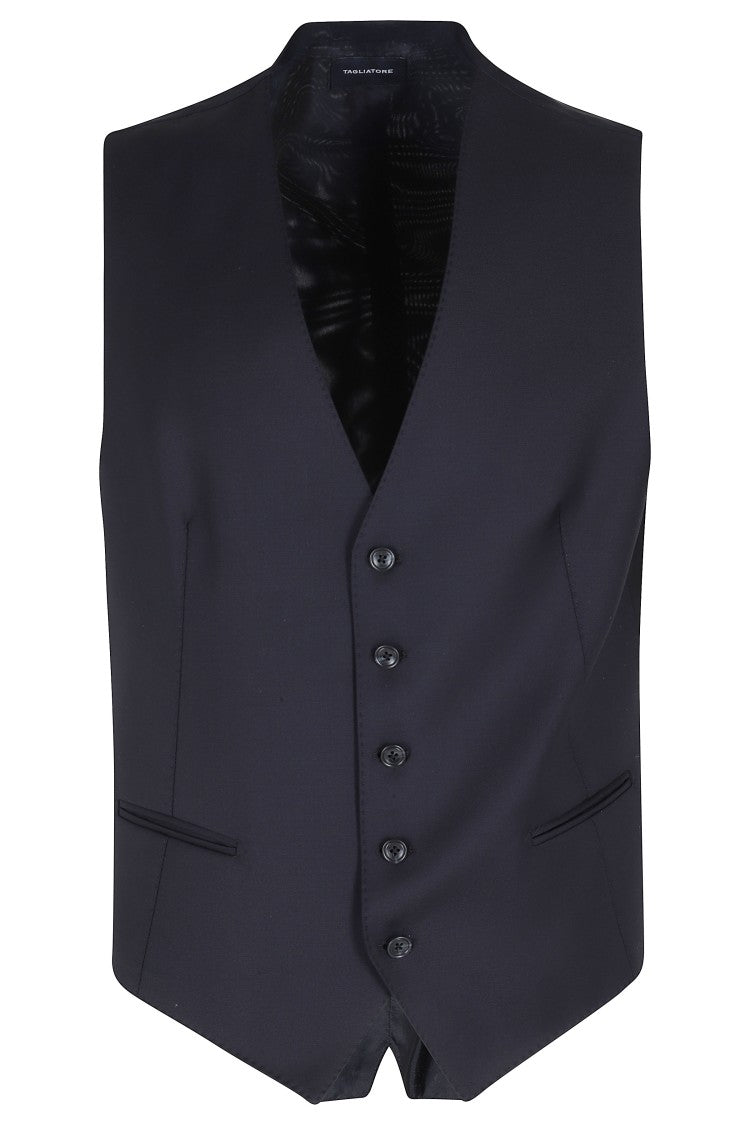 Tagliatore Blue Classic V-Neck Adjustable Strap Wool Vest