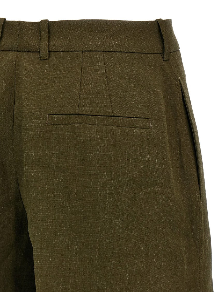 Jil Sander Green Linen Bermuda Shorts With Turn-Up Hem