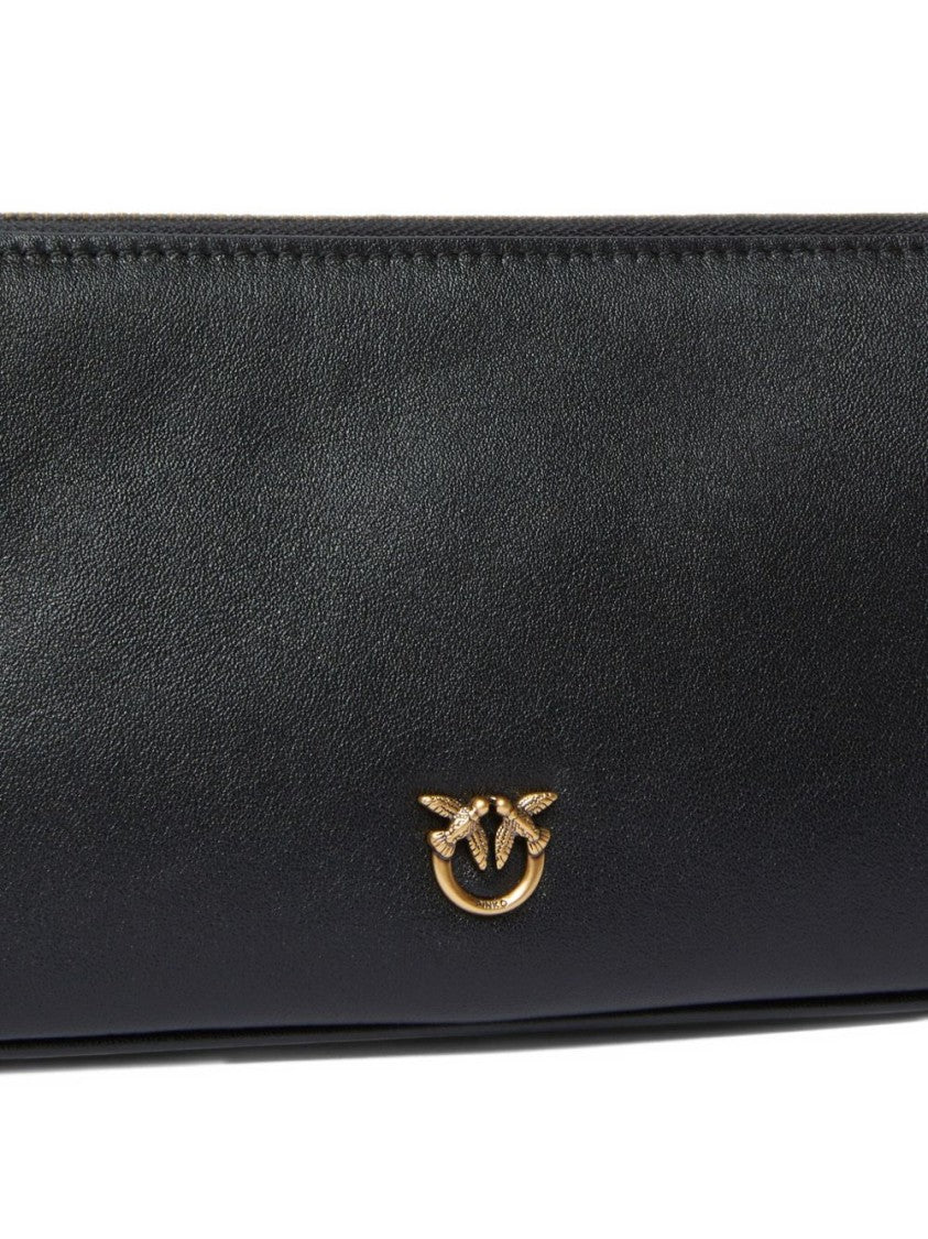 Pinko Minimalist Black Leather Shoulder Bag With Gold-Tone Accents