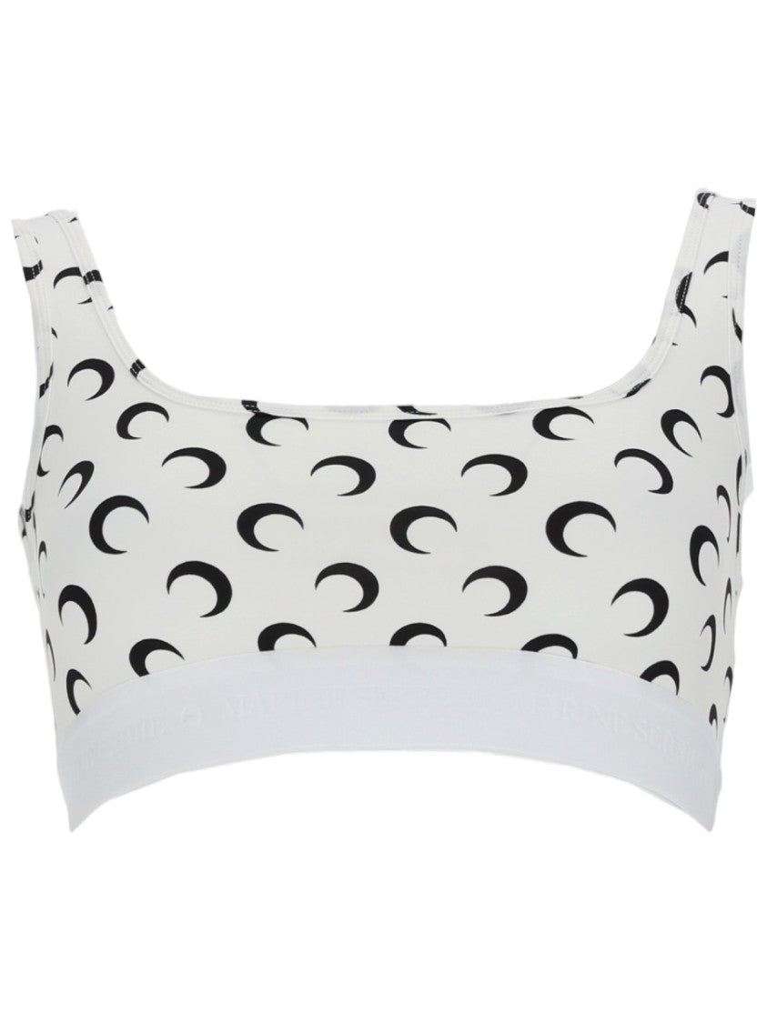 Marine Serre White Crescent Moon Print Bra Top
