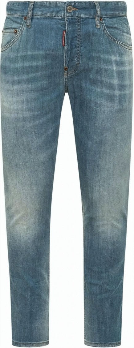 Dsquared2 Blue Faded Wash Whiskering Denim Pants