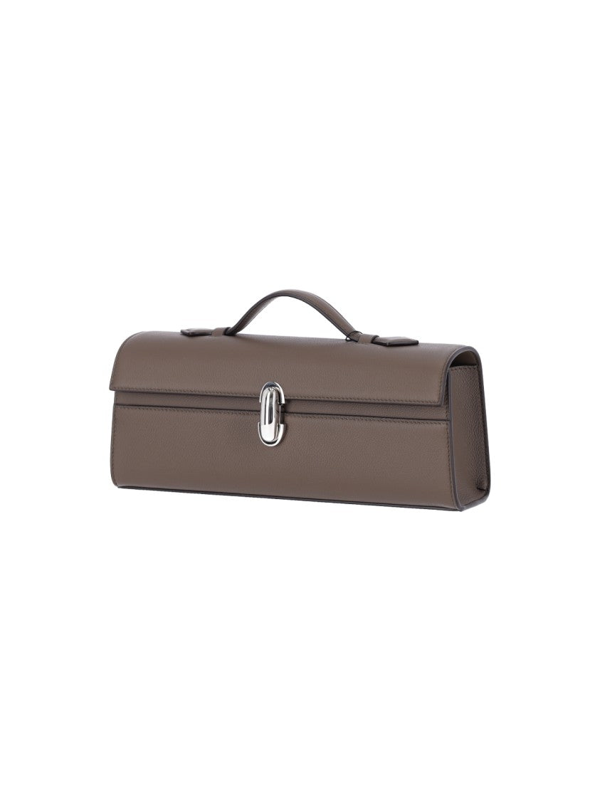 Savette Taupe Symmetry Slim Calfskin Clutch