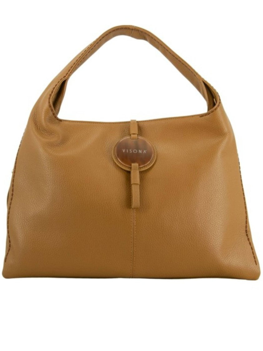 Visona` California Medium Pebbled Leather Shoulder Bag