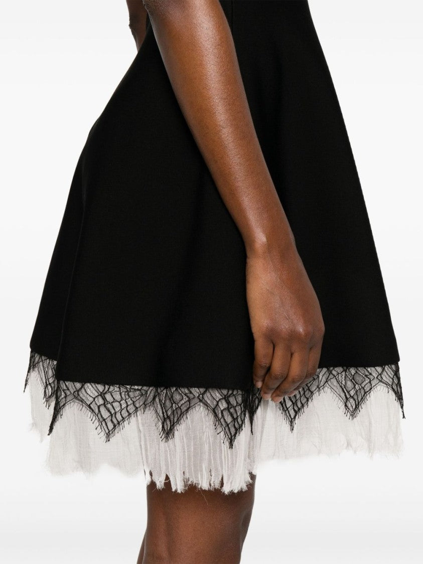 Alexander Mcqueen Fitted Black Mini Dress With Cobweb Lace