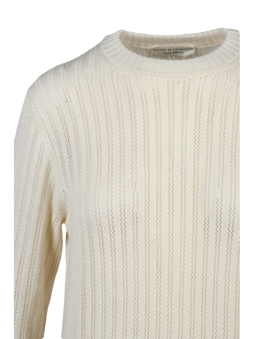 Filippo De Laurentiis Crew Neck Knit Sweater In Superfine Merino Wool