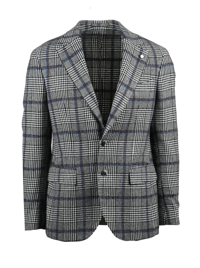 Luigi Bianchi Plaid Wool Cotton Blended Jacket With Rounded Silhouette