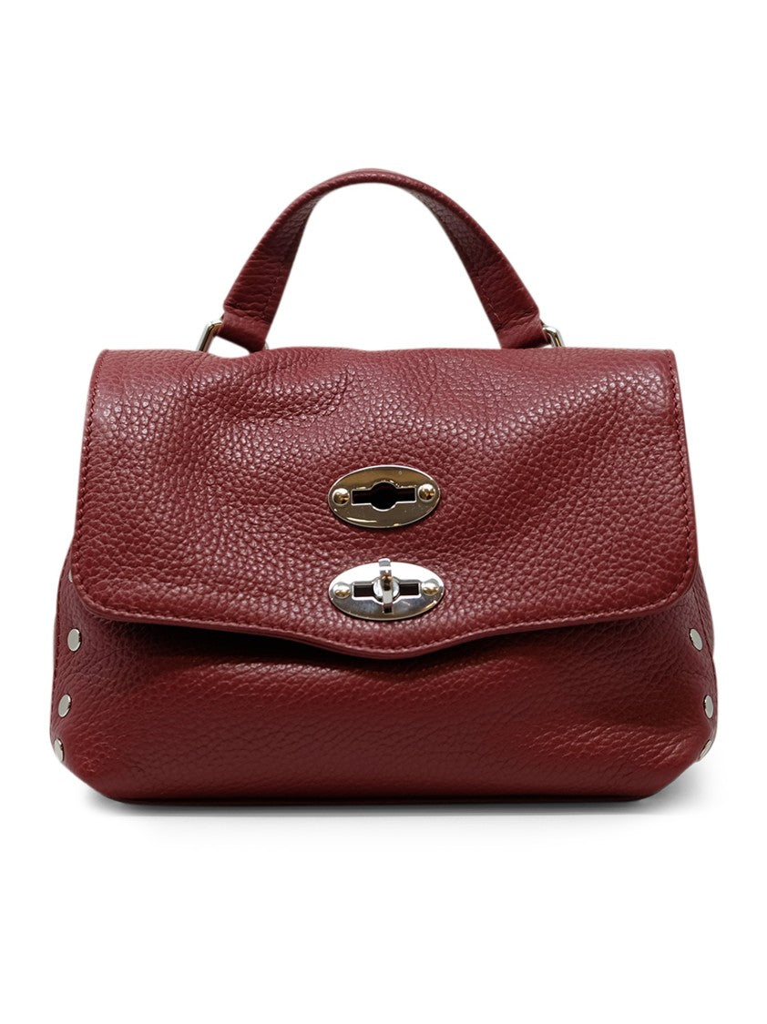Zanellato Structured Red Opera Leather Baby Bag With Dual Turn-Locks And Metal Studs