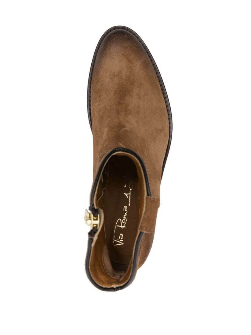 Via Roma 15 Camel Brown Calf Suede Ankle Boots
