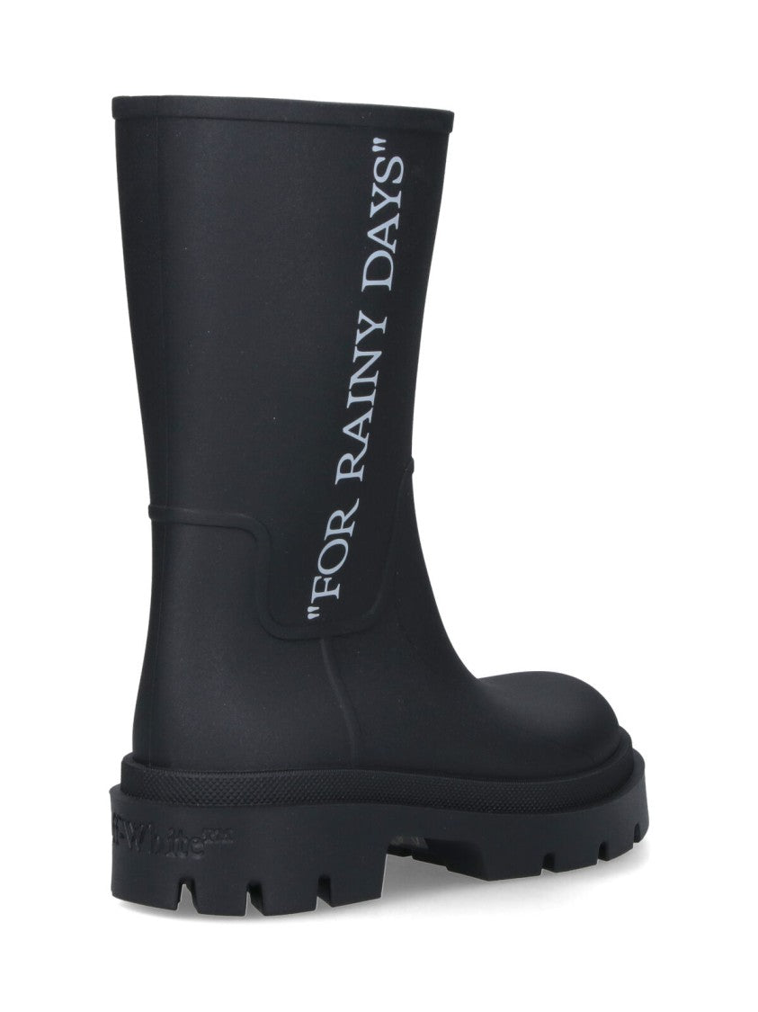 Off-White Mid-Calf Black Ankle Boots With Sole