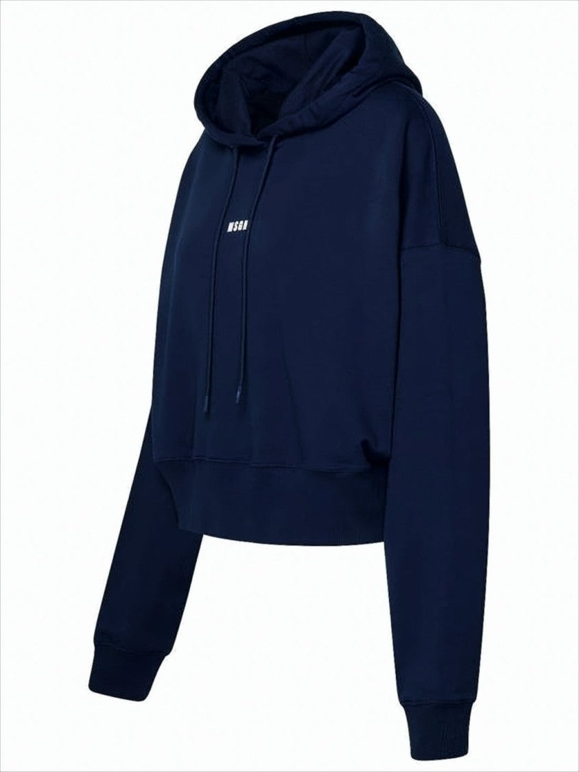Msgm Cropped Hoodie With Logo Detail