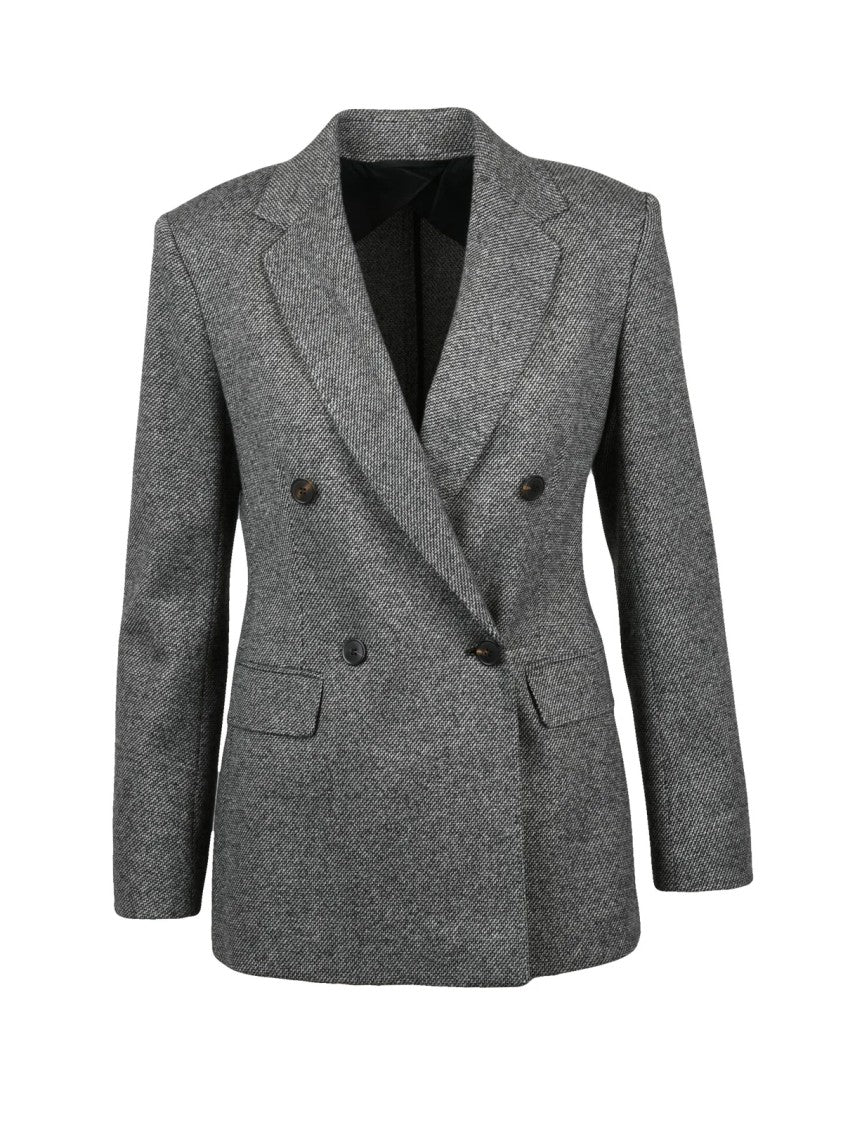 Max Mara Grey Cotton-Blend Double-Breasted Blazer