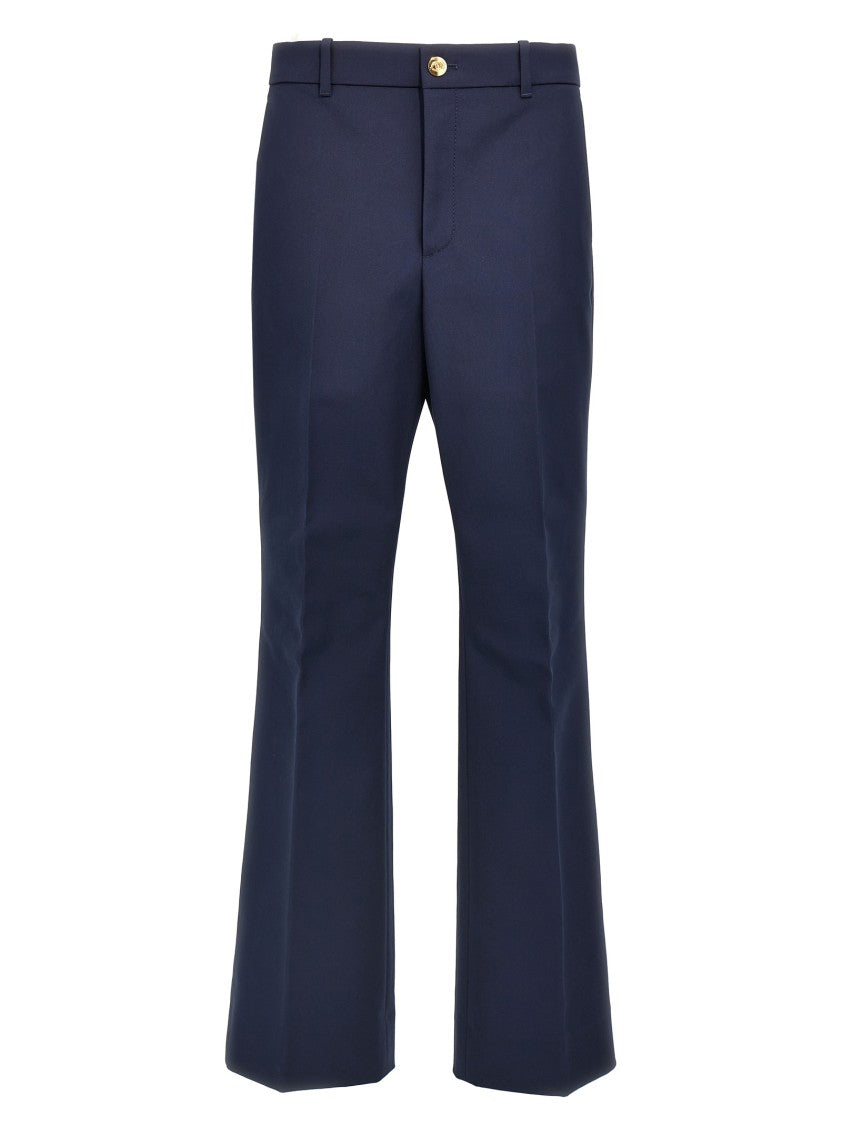 Gucci Straight Leg Satin-Finish Cotton Trousers With Front Pleat