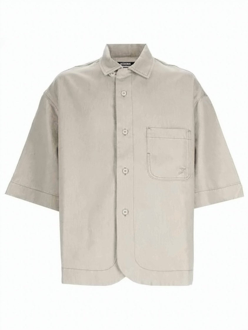 Jacquemus Boxy Short-Sleeve Denim Shirt With Textured Finish