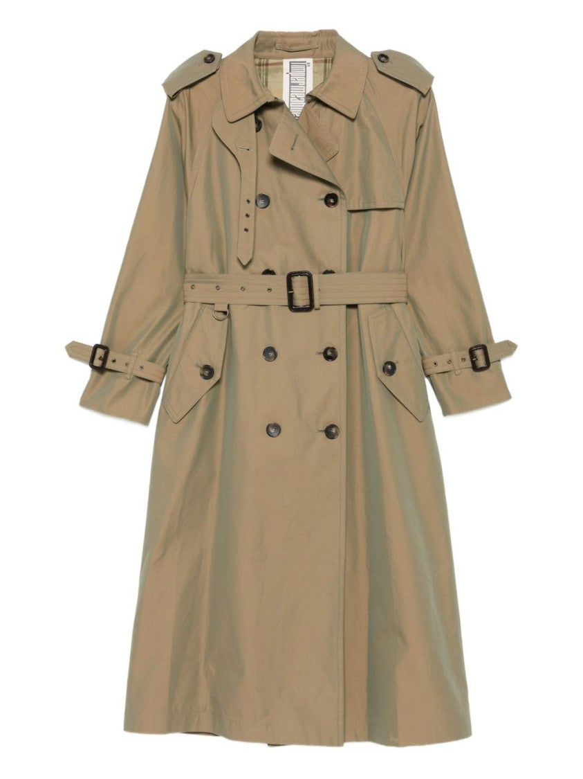 L'impermeabile Green Cotton Trench Coat With Double-Breasted Design