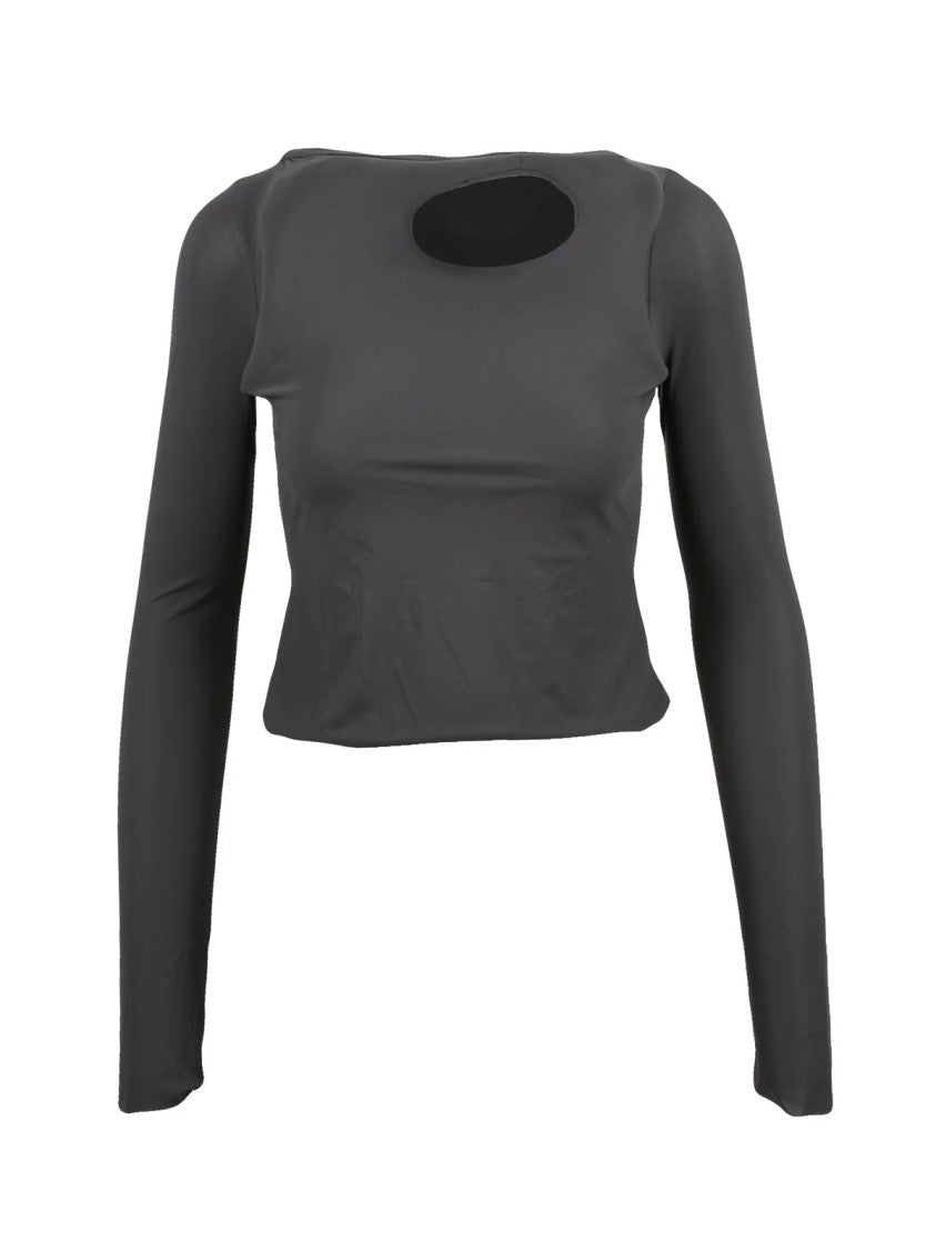 Ottolinger Brown Oval Cut-Out Detail Short Polyamide-Blend Top
