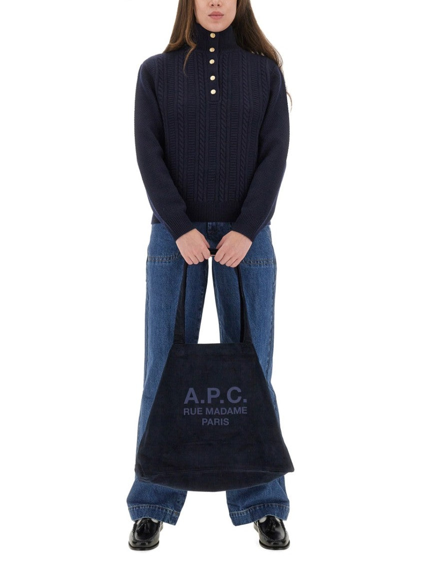 A.P.C. Textured Cable Knit Regular Fit Shirt With High Neck