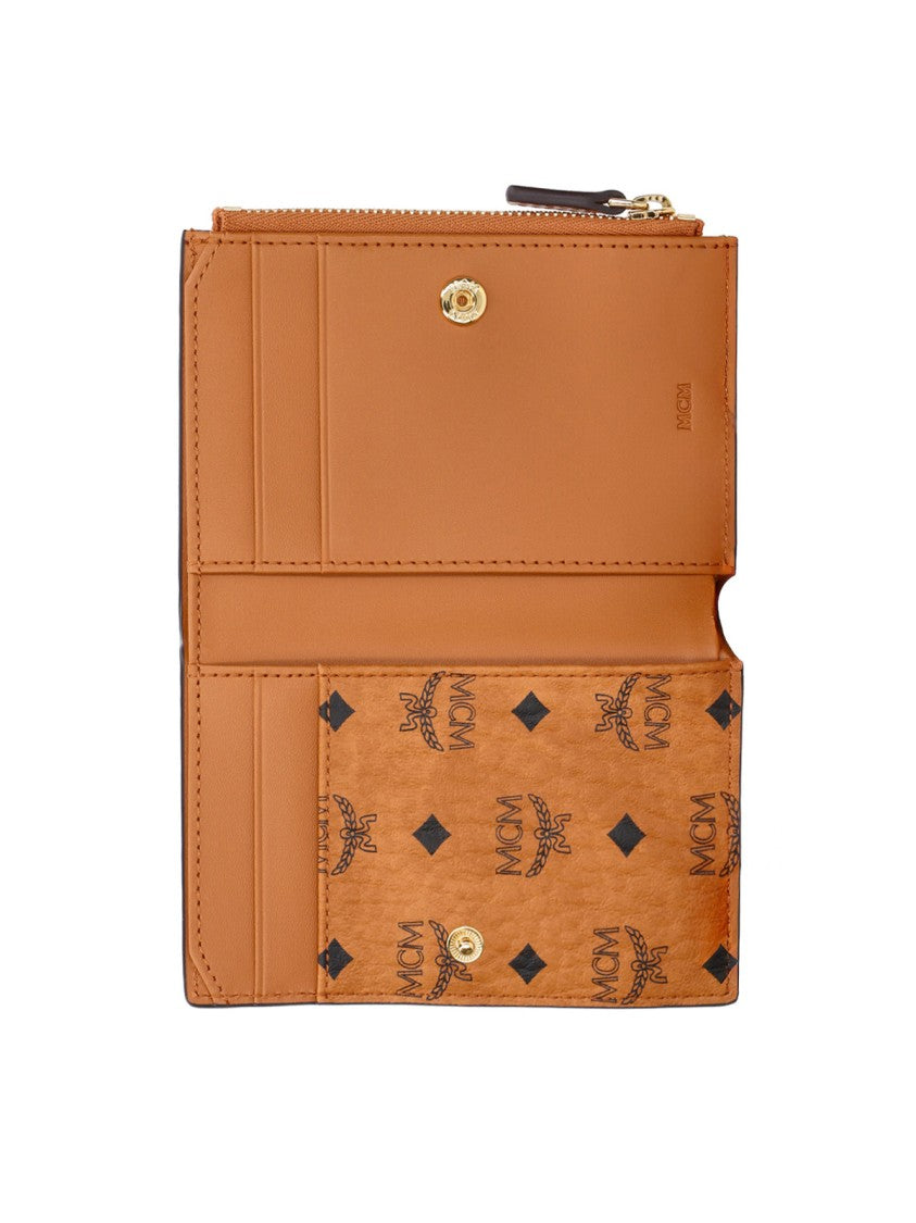 Mcm Brown Visetos Eco-Leather Zip Wallet