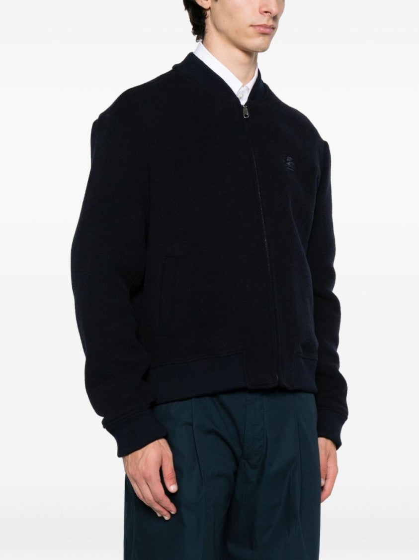 Etro Blue Bomber Jacket With Subtle Logo Embroidery