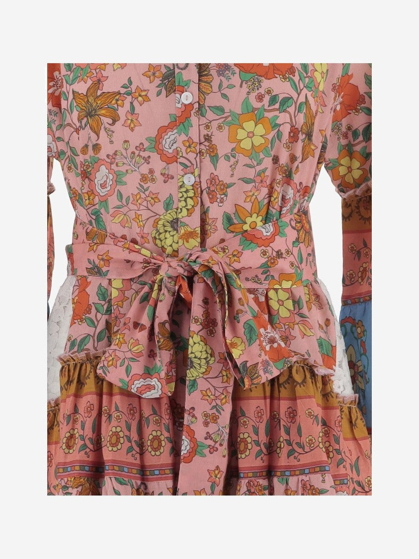 Pep's Cannes Floral-Print Cotton Mini Dress With Mandarin Collar And Adjustable Belt