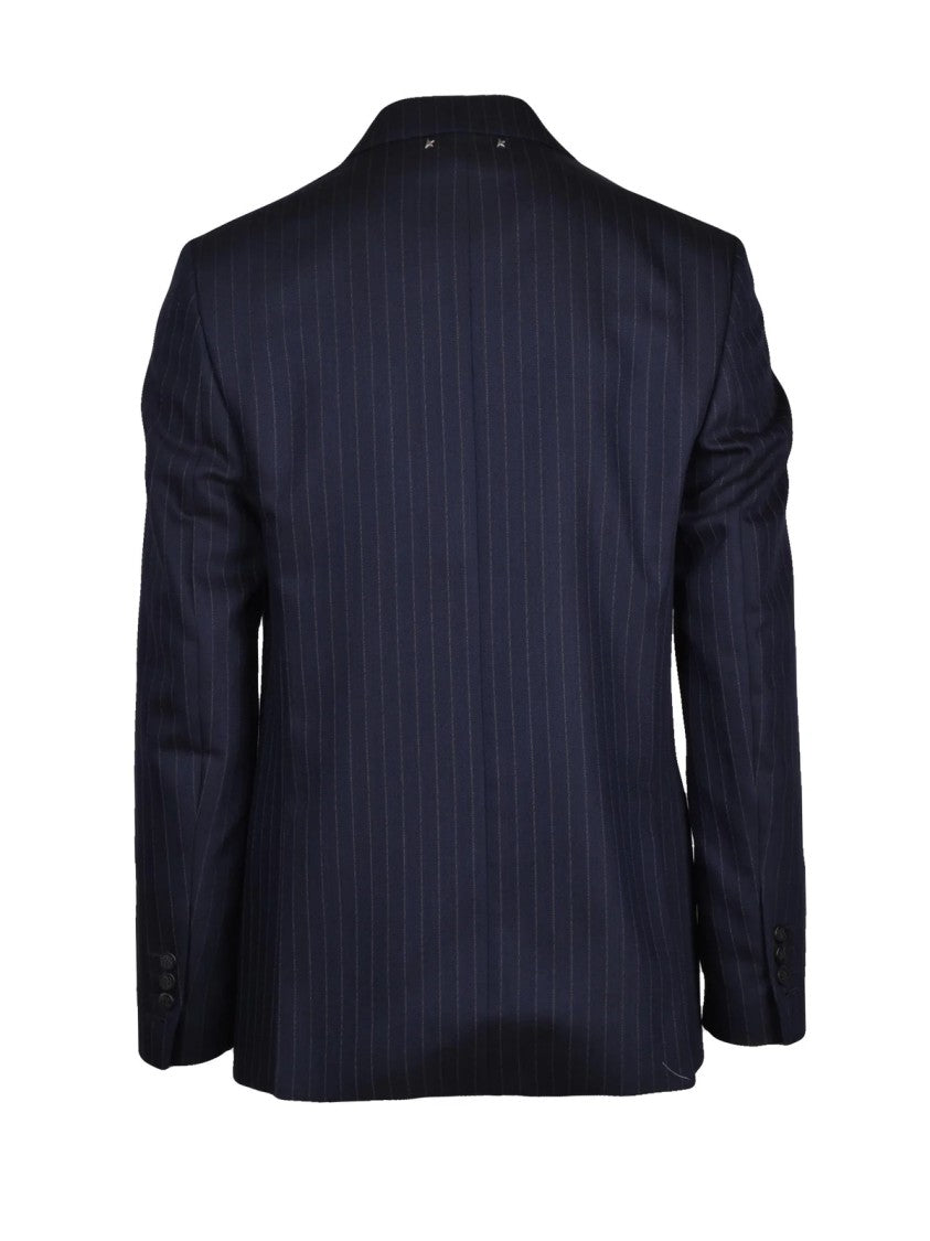 Golden Goose Blue Double-Breasted Pinstripe Virgin Wool Jacket