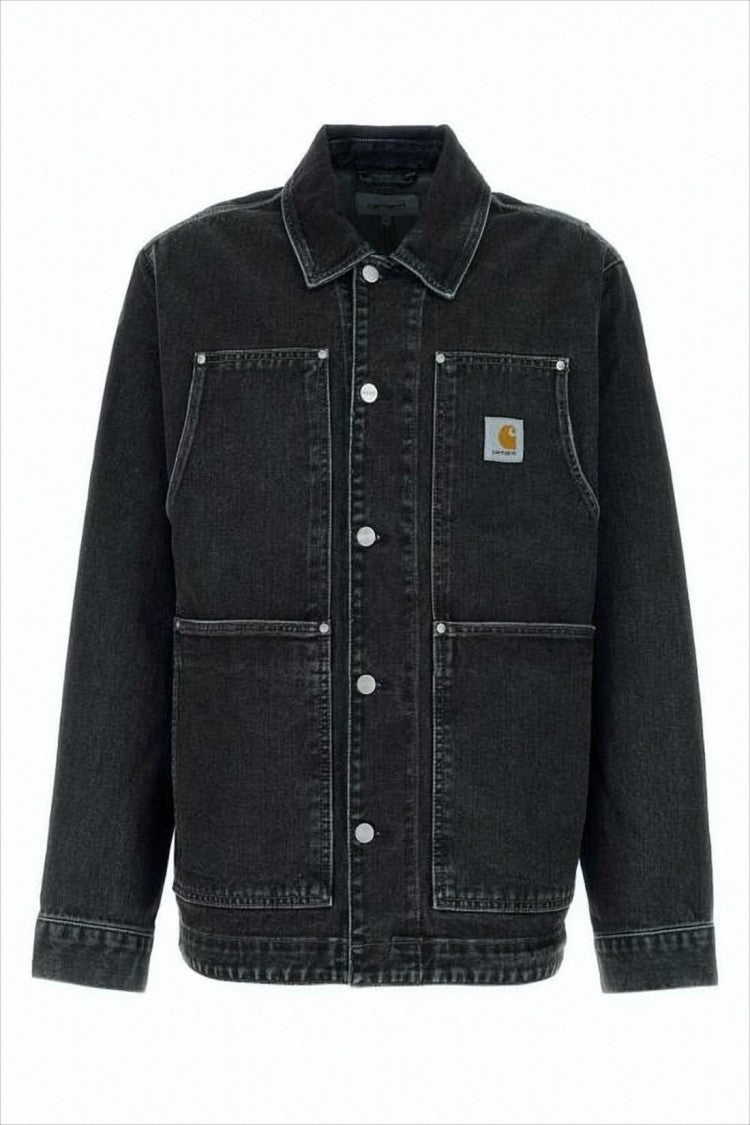 Carhartt Wip Washed Black Organic Cotton Denim Jacket With Boxy Silhouette