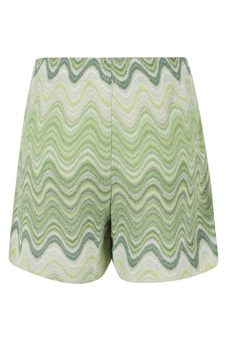 Mc2 Saint Barth Green Meave Zig Zag Pattern Lurex Elastic Shorts