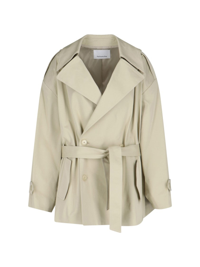 The Frankie Shop Oversized Short Trench Coat With Maxi Lapel