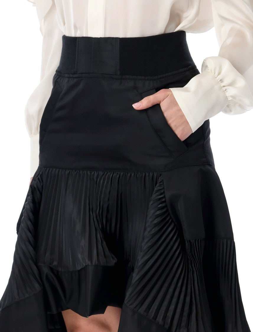 Sacai Nylon Twill Midi Skirt With Pleated Inserts