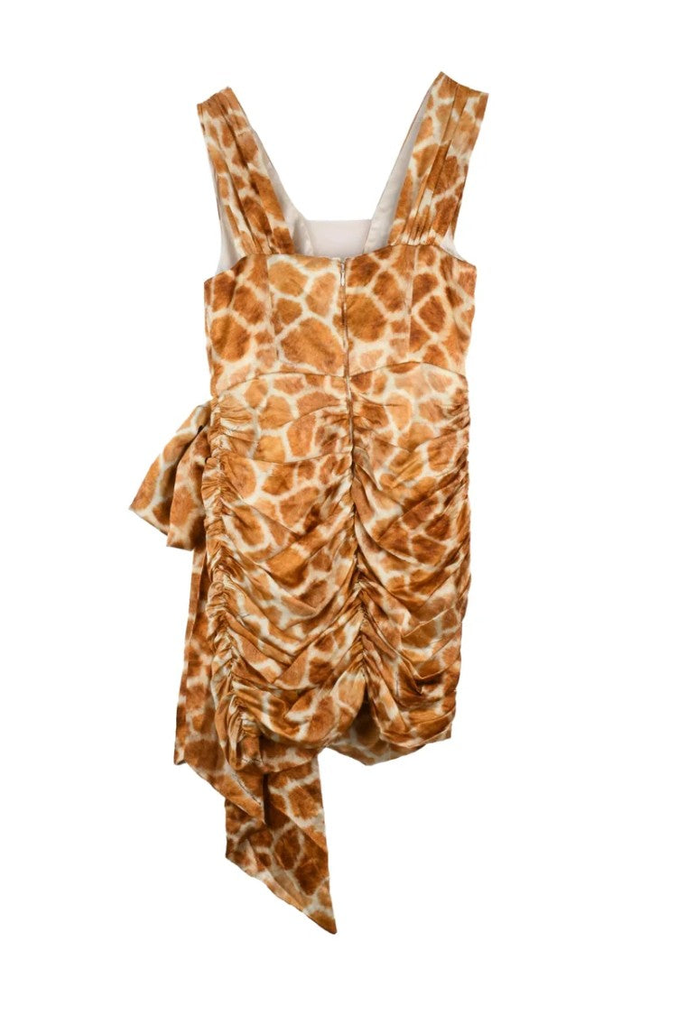 Elisabetta Franchi Ruched Satin Mini Dress - Beige
