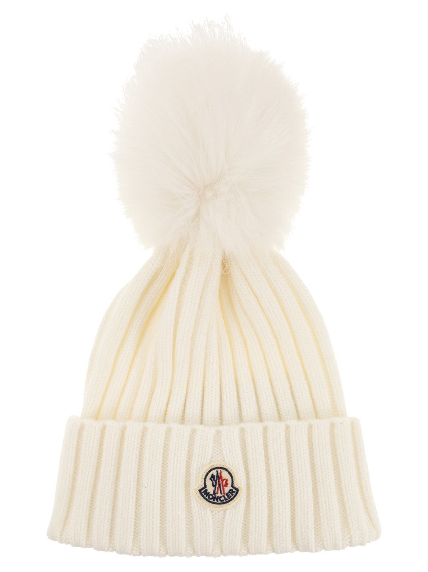 Moncler Wool Cap With Synthetic Pompom