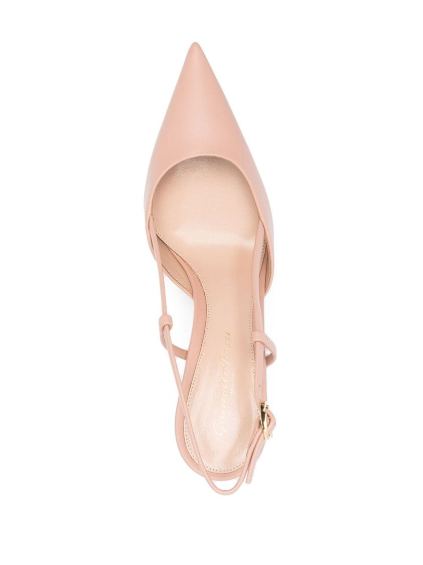 Gianvito Rossi Pointed Toe Vitello Leather Mid-Heel Slingbacks