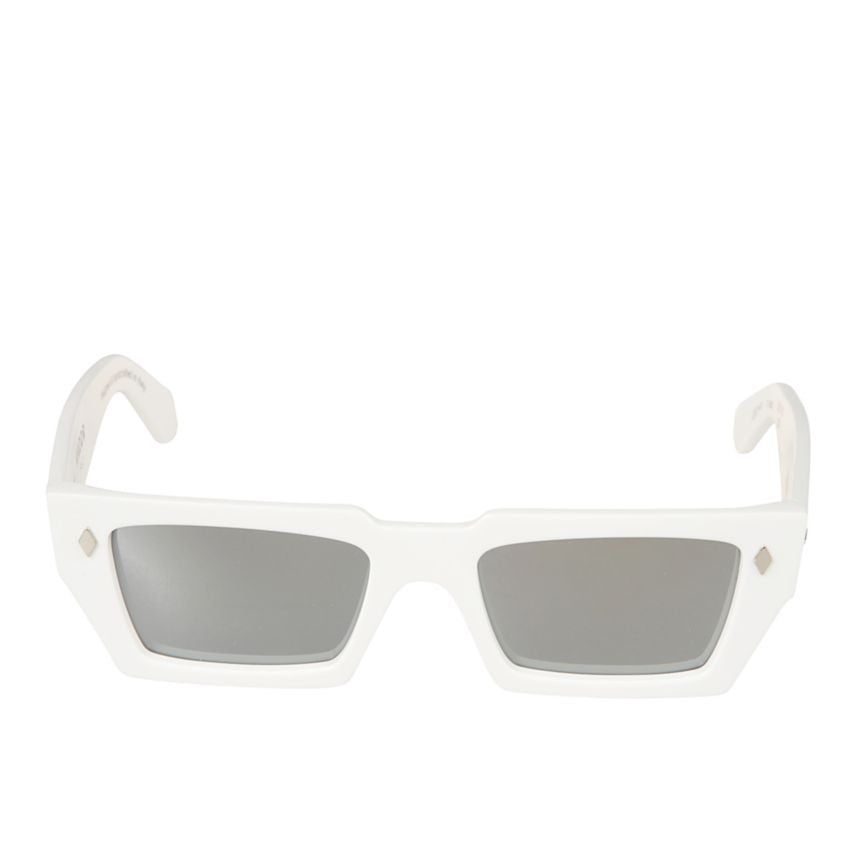 Kador Disko Glossy White Rectangular Frame Sunglasses With Metallic Accents