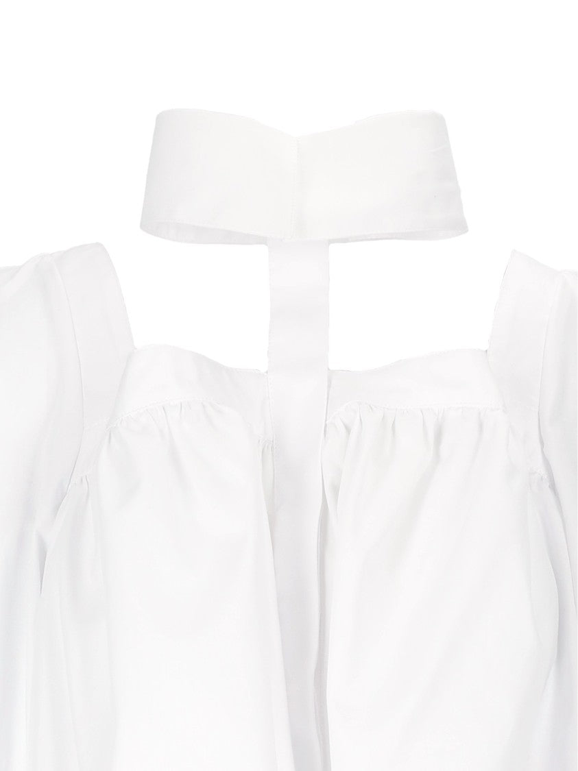 Elisabetta Franchi White Cropped Puffed Sleeves Blouse