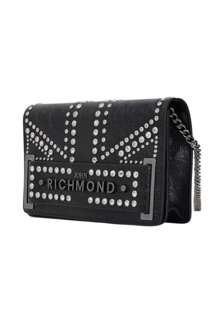 Richmond Studded Black Polyurethane Shoulder Bag