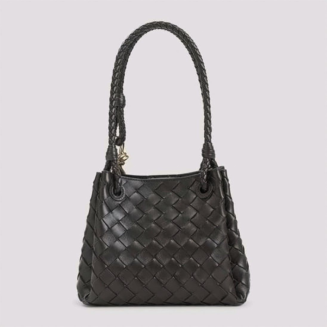 Bottega Veneta Small Woven Lambskin Shoulder Bag With Braided Handles