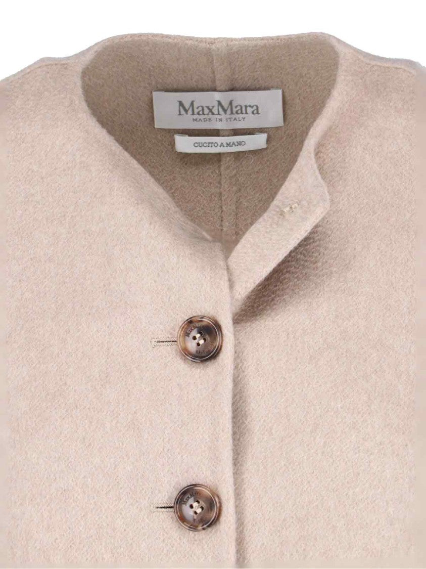 Max Mara Beige Cashmere Cape With Button Closure And Maxi Back Slit
