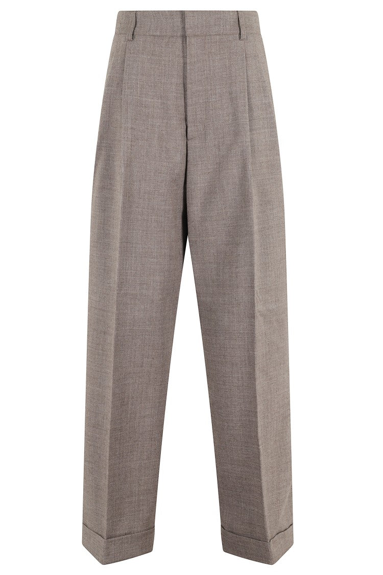 Soeur High-Waisted Wide Leg Pants In Sand Mélange Wool