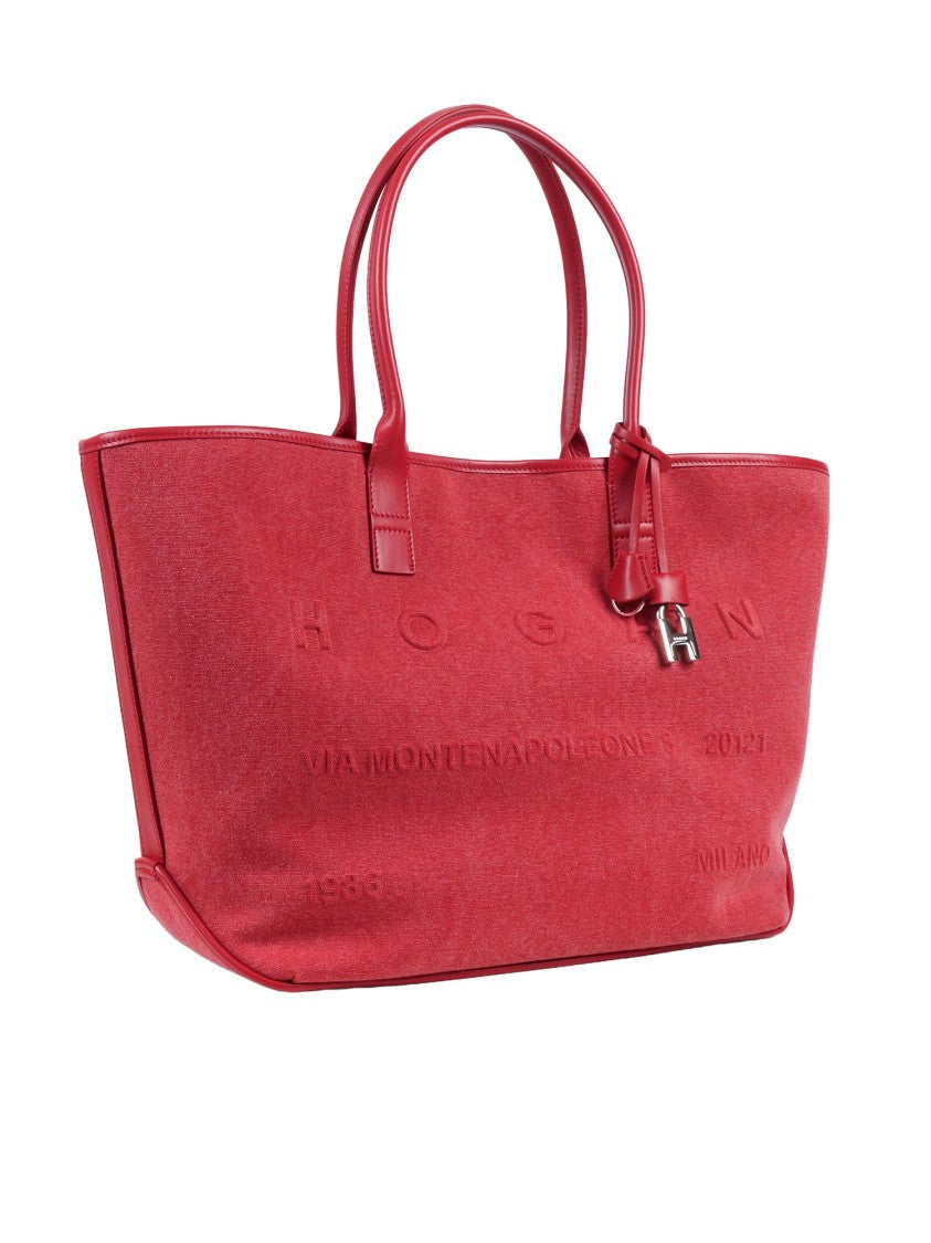 Hogan Address Shopping Leather Trim Tote Bag