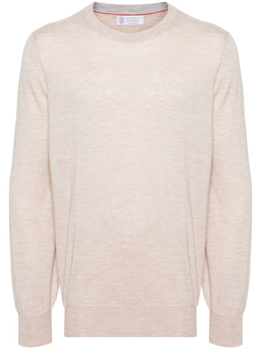 Brunello Cucinelli Beige Ribbed Finishes Wool-Cashmere Sweater