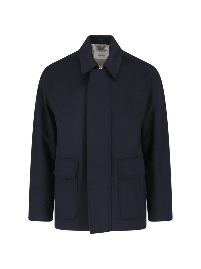 Lardini Blue Minimalist Structured Collar Concealed Placket Jacket