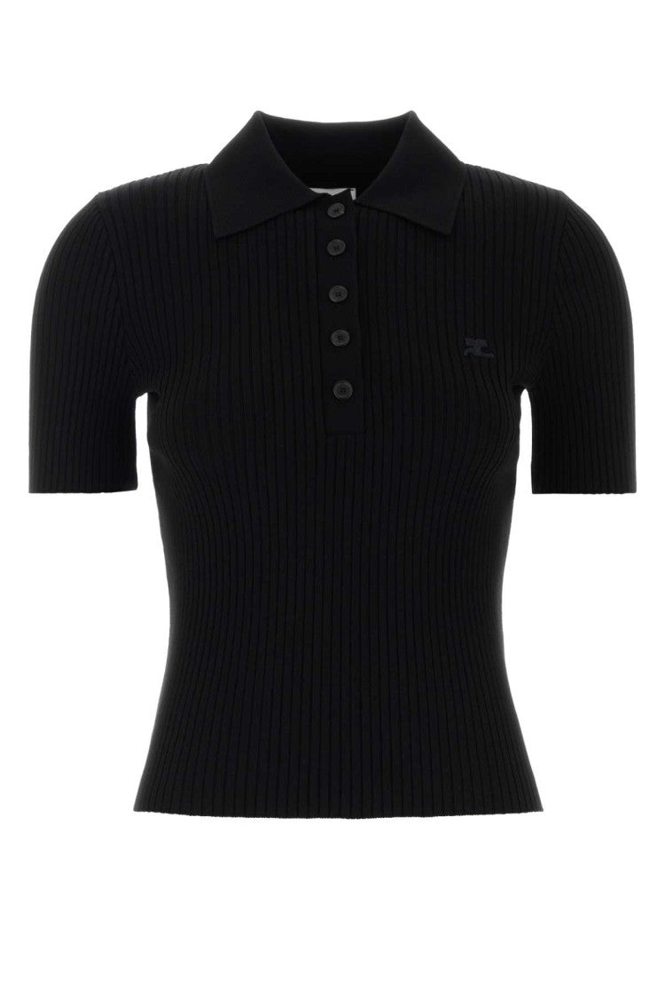 Courrèges Black Viscose Blend Polo Shirt