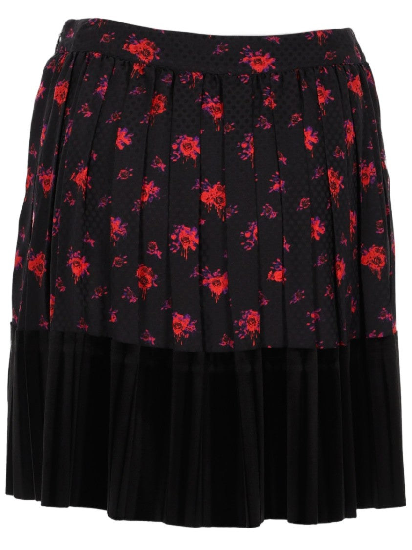 Alexander Mcqueen Pleated Flared Skirt With Floral Upper And Solid Black Lower