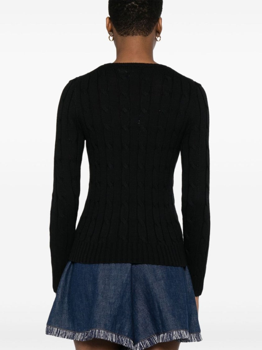 Polo Ralph Lauren Black Fitted Cable Knit Logo Sweater