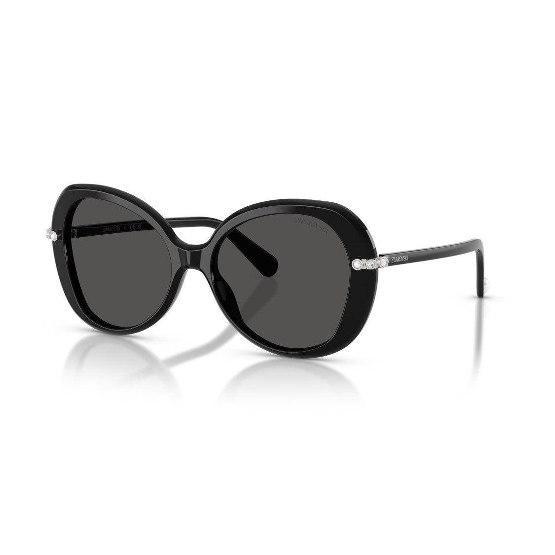 Swarovski 0Sk6059 Rounded Black Acetate Sunglasses With Crystal Embellishments