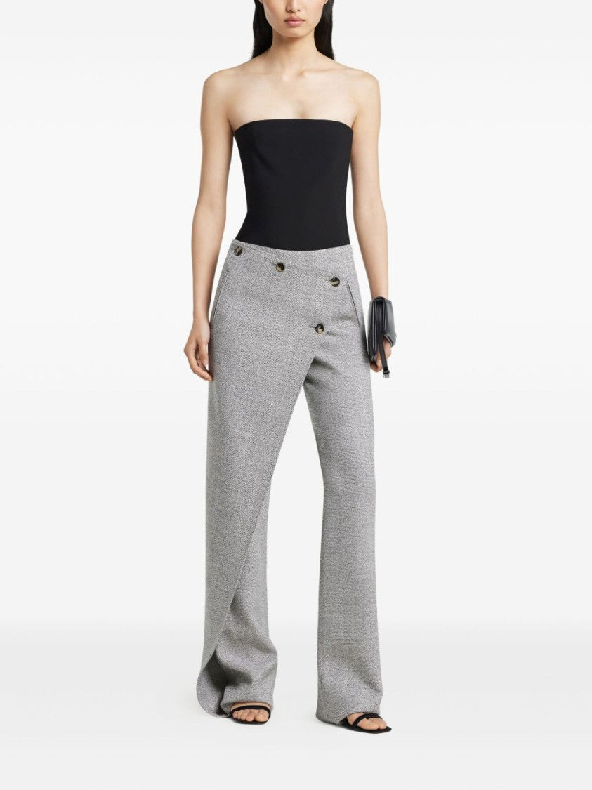 Courrèges Grey Asymmetrical Textured Wool Panel Trousers